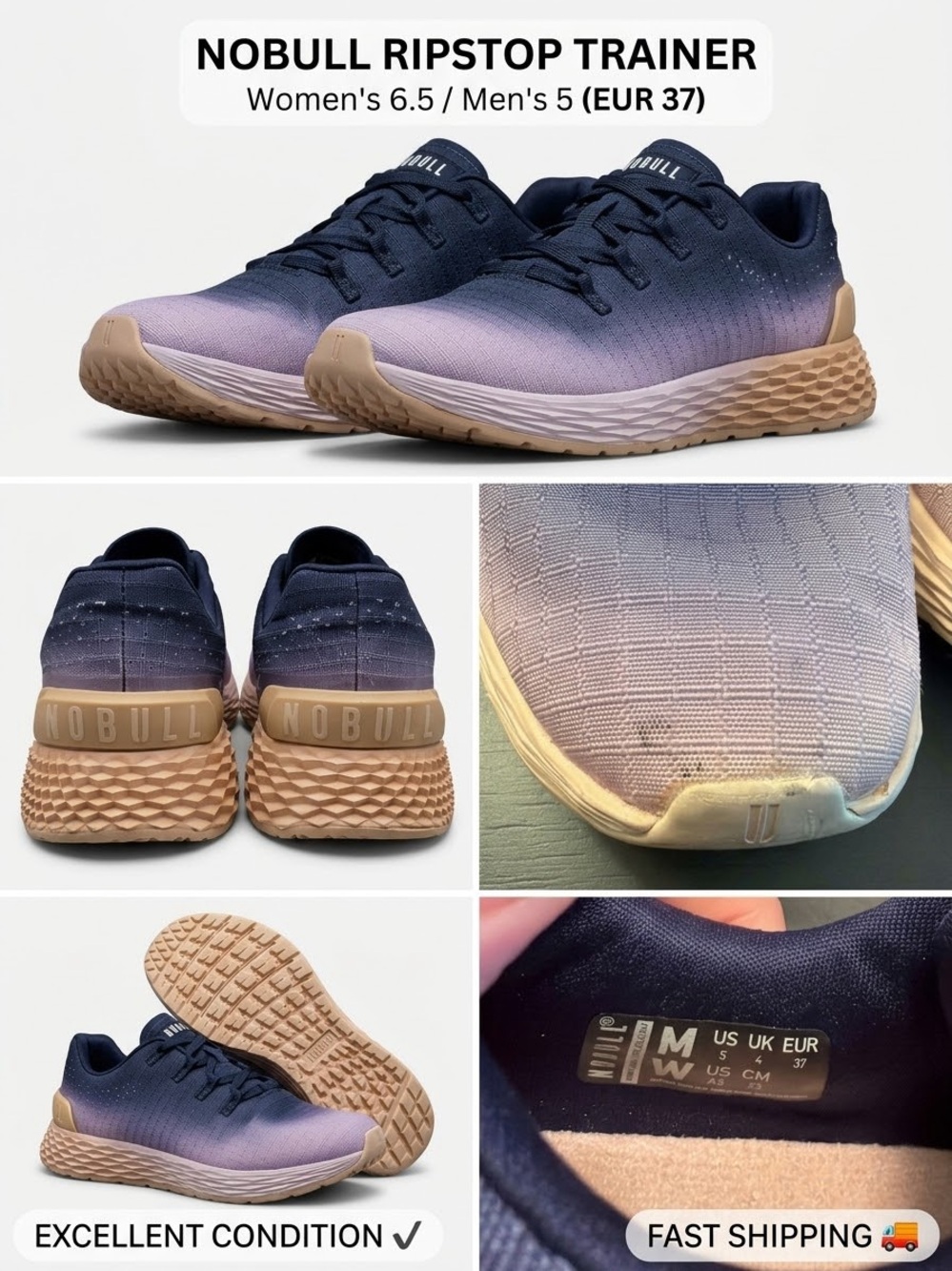 NOBULL Ripstop Runner Navy Purple Ombre Sneakers Women’s 6.5 / Men’s 5
